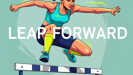 Leap Forward - Female Athlete Overcoming Obstacles Vector