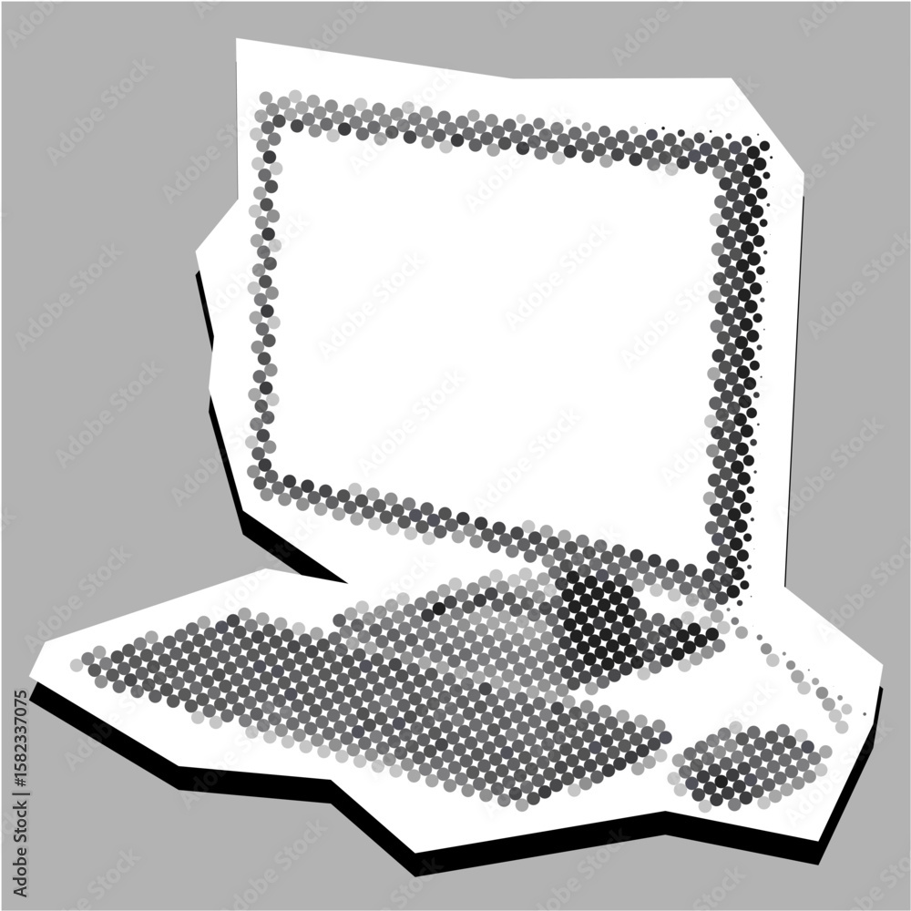 Fototapete computer dotted collage element pointillize in paper torn vector, merging computing with artistic te