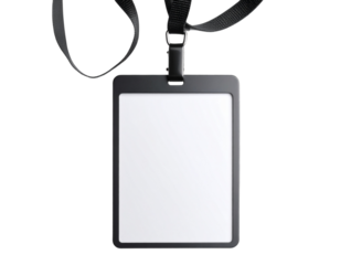Plain White ID Badge with Black Lanyard, Minimal Style, Transparent PNG 