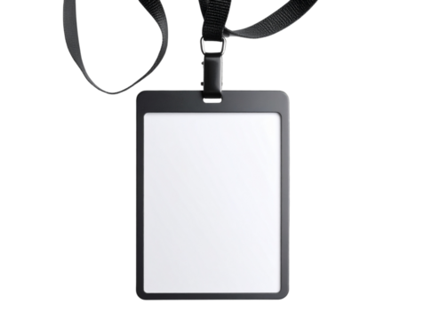 Plain White ID Badge with Black Lanyard, Minimal Style, Transparent PNG