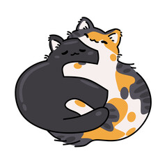Cute cartoon cats hugging vector illustration 