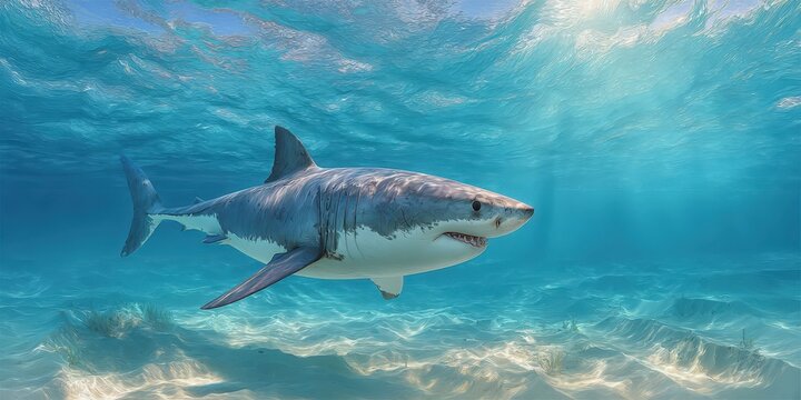 Cute Shark Full Body Illustration in Ocean for Kids' Design Projects