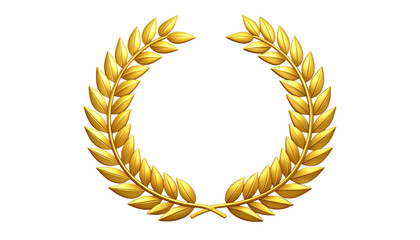 Golden laurel wreath with shiny metallic leaves arranged in a classic circular form. Isolated on a transparent background