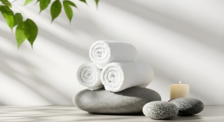 Zen Spa Arrangement: Rolled Towels, Smooth Stones, and Relaxing Candle Ambience