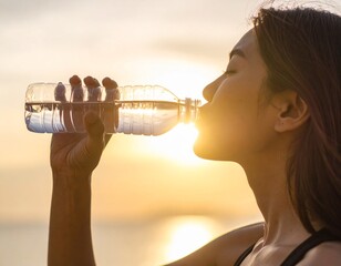 夕焼けに輝く水分補給：夏の疲れを癒すひととき