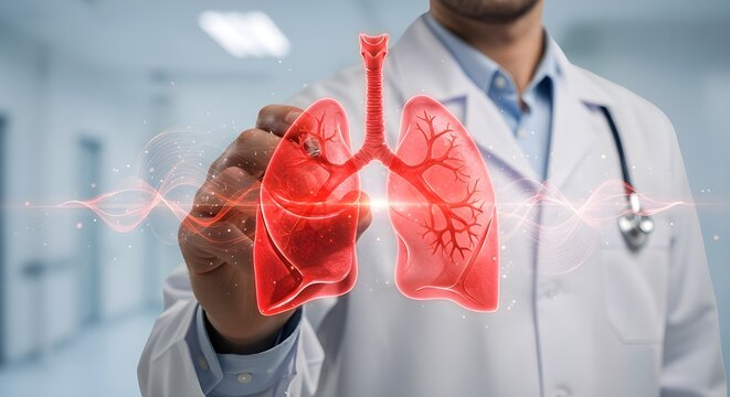 Medical Doctor Highlighting Lungs, Respiratory Health, Pulmonary System, Lung Disease Diagnosis