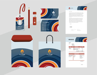 Brand Identity concept of stationery Mock-Up set with abstract graphics. Corporate style layout on stationery mockup template of File folder, annual report, Flyer, Envelope etc