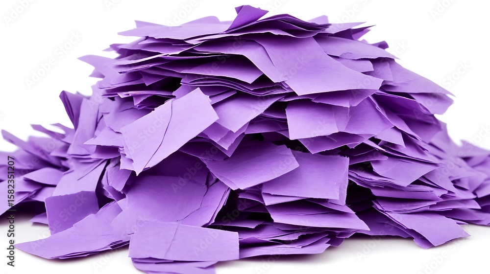 Poster a violet paper scraps heap arranged on a white surface creating an abstract texture
