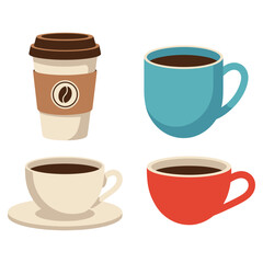 Obraz premium Colorful Coffee Mug Hot Drink Beverage Design Set