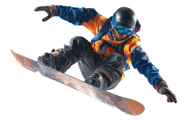 Snowboarder in Mid Air Performing Trick on Transparent Background