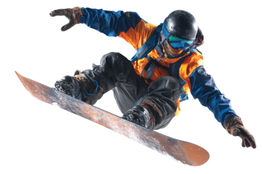 Snowboarder in Mid Air Performing Trick on Transparent Background