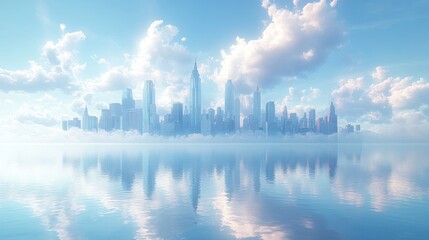 Fototapeta premium Misty Sunrise Cityscape Reflection