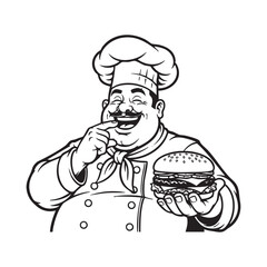  Cheerful Chef Holding a Burger Mascot Vector Logo