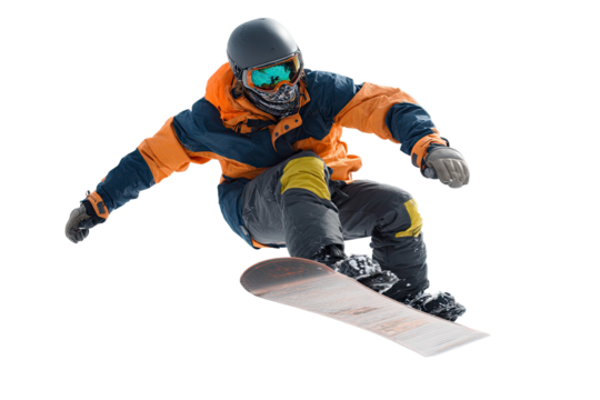 Snowboarder in Mid Air Performing a Trick on transparent background