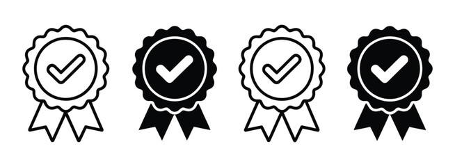 Set the company's product quality certificate is compliant the check mark symbol represents the standard quality control vector illustration