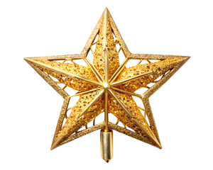 Fototapeta premium A golden star christmas tree topper isolated on transparent background