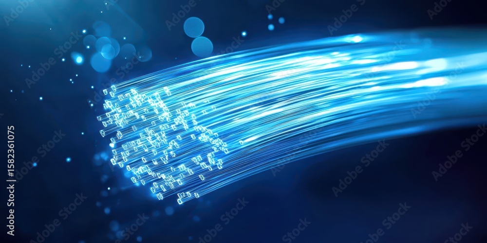 Poster engineer network telecom concept. dynamic light trails representing fiber optics technology and conn