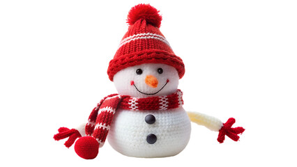 Fototapeta premium A cute snowman wearing a red hat and scarf is isolated on transparent background for the winter holidays