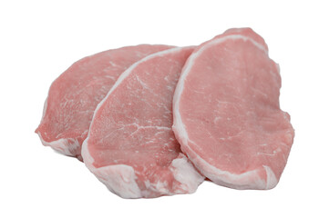 Sliced pork loin, raw meat, isolated on a white background