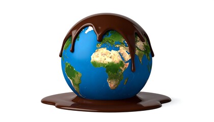 A globe covered in melted chocolate