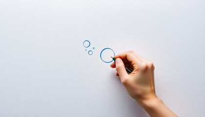 Drawing Bubbles: A Hand Sketching Blue Circles on a Clean White Background