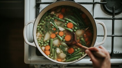 Vegetable soup cooking on stovetop