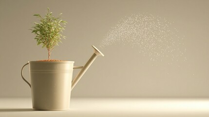Watering can with small plant graphic