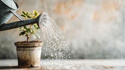 Watering plant vintage watering can