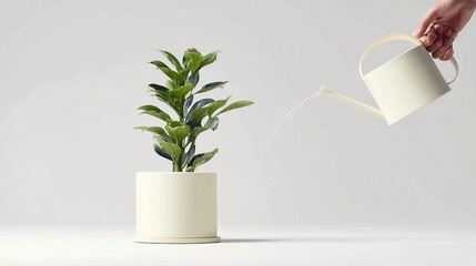 Watering potted plant home decor