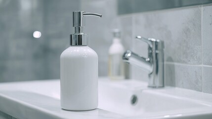 White ceramic soap dispenser on sink