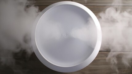 White circular object with vapor effect