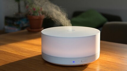 White humidifier diffuser on wooden table