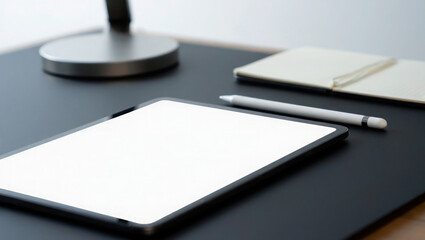 Photo of a digital tablet and stylus on a modern workspace desk