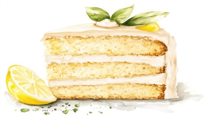 Lemon cake slice, watercolor style