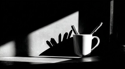 White mug shadowed still life