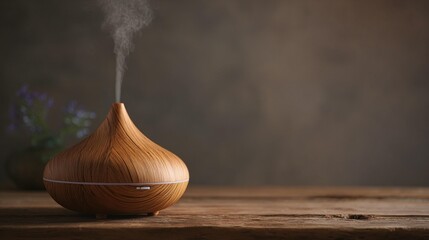 Wooden essential oil diffuser with warm lighting