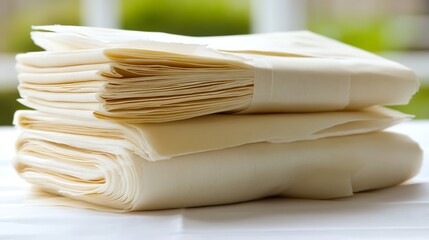 Delicate phyllo pastry layers, stacked neatly for creative culinary arts preparation