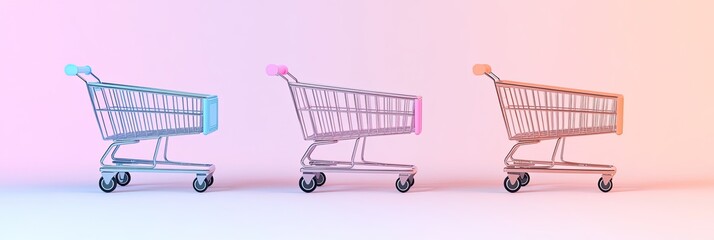 Three shopping carts in pastel colors