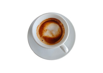 Warm espresso in a white cup resting on a saucer, perfect morning delight at a cozy cafe setting