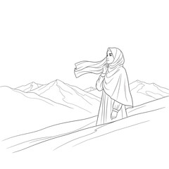  "Muslim Woman in the Wind – Hijab Flowing in Nature"
