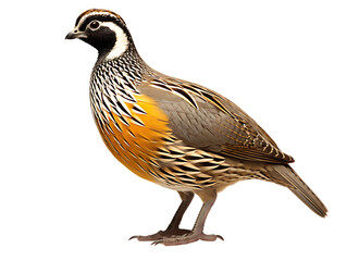 Fototapeta premium Vibrant quail bird with intricate feather patterns standing calmly isolated on transparent background