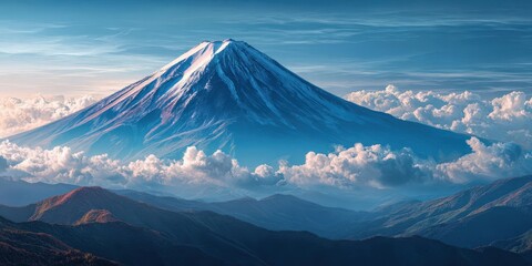 Serene Mount Fuji Digital Wallpaper with Clouds and Sky