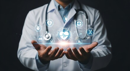 Doctor displaying digital healthcare network stethoscope