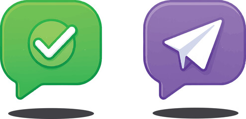 Communication Symbols: A clean illustration presenting two distinct communication symbols, one featuring a checkmark and the other displaying a paper airplane.