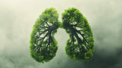 Conceptual lungs made of green forest trees.