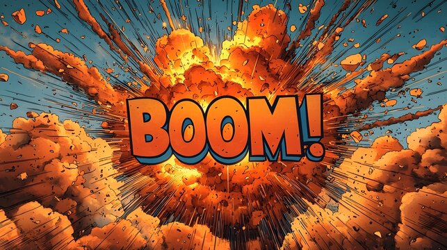 Vibrant cartoon style explosion with BOOM text
