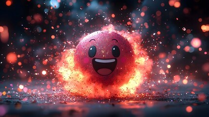 Vibrant explosion of a cheerful chibi style smiley bomb