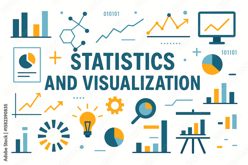 Poster statistics and visualization elements in modern flat design