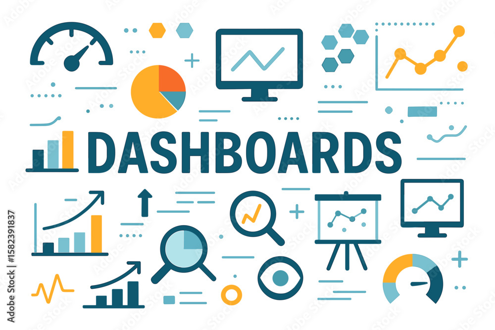 Aufkleber colorful dashboard icons and charts for data visualization concepts