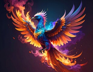 Obraz premium Colorful phoenix bird in fiery flight